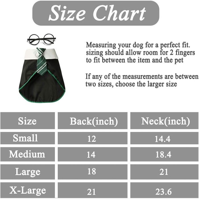 Костюм для собак на Хелловін Coomour: сорочка чарівника, костюм з окулярами, зелений, XL