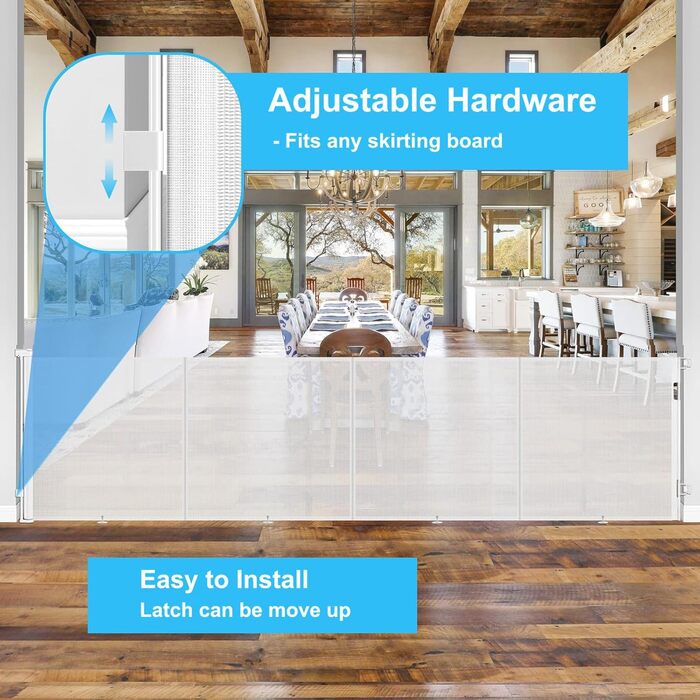 Захист для сходів з замком: розтяжний захист для дітей та собак, 150 см ширина, 83 см висота (300 см)