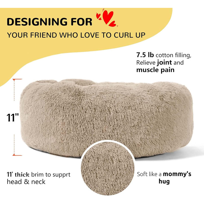 Лежак для великих собак HACHIKITTY Calming Donut, XL 91,4 см, заспокійливий плюшевий круглий диван для домашніх тварин