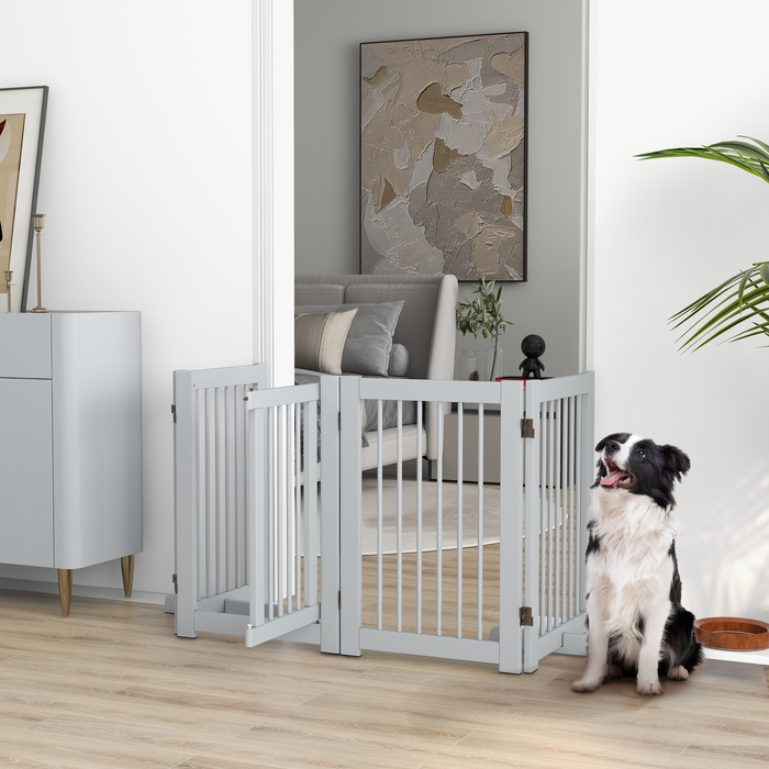 PawHut Barrier Dog 4 частини, Ворота для собаки з дверима, Ворота для собак складні, дерево, світло-сірий