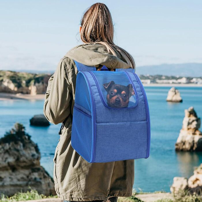 Рюкзак-переноска для котів та собак PETCUTE, зелений (темно-синій), з вийманою підстилкою для прогулянок на природі