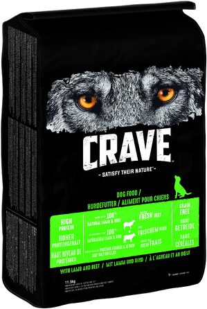 Беззерновий сухий корм для дорослих собак CRAVE з ягнятиною та яловичиною, преміум-клас, високий вміст протеїну, 11.5 кг