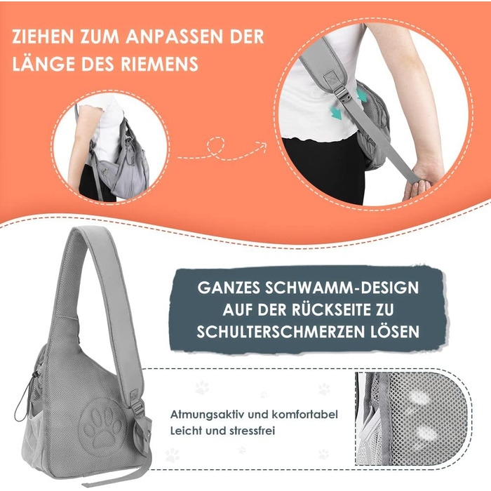 Сумка-переноска для собак Eyein, сіра, до 5.5 кг, з жорстким дном та регульованими ременями