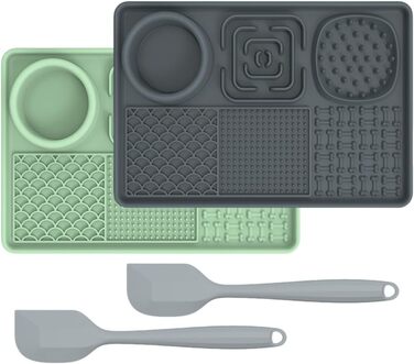 Лежанка-заспокійник для собак Bibykivn Schleckmatte з присосками (зелений+сірий, прямокутна)