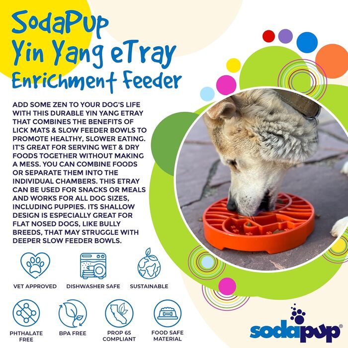 SodaPup Bones eMat – довговічний килимок-годівниця для тварин з нетоксичного, безпечного для домашніх тварин, харчового гуму. Стимулює розум, запобігає переїданню, сприяє свіжому диханню. (Один розмір, eTray Yin Yang Burnt Orange)