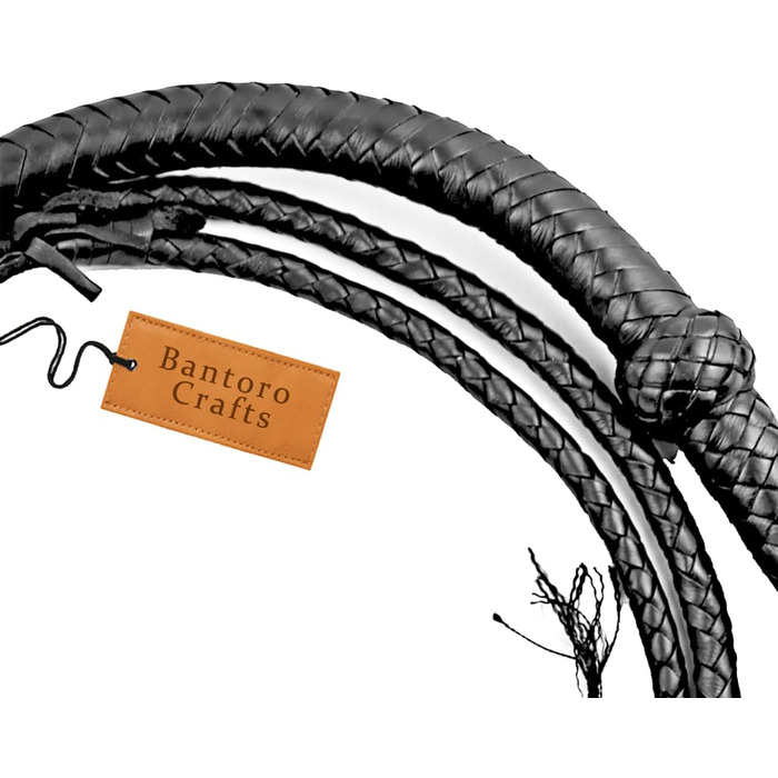 Преміум бичача плеть з чорної шкіри Bantoro Crafts, 12 косичок, довжина 0,9-2,4 м, для верхової їзди
