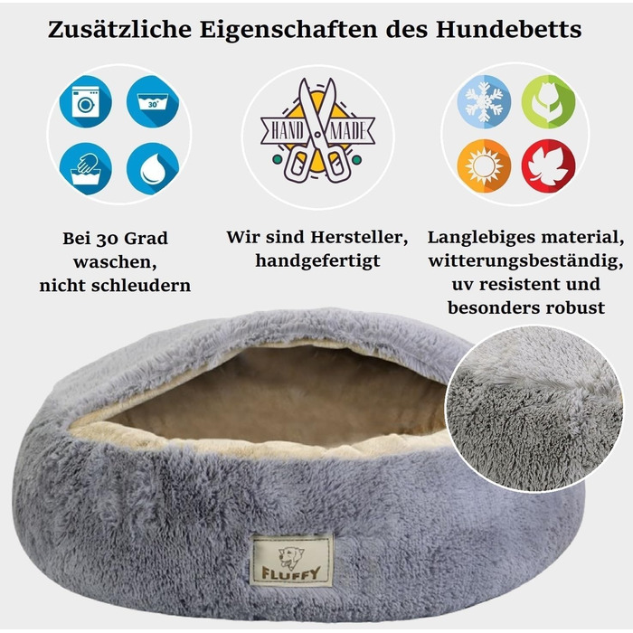 Кругле ліжко для собак та котів Donut Ø 60 см з дахом, плюшеве, з штучного хутра, для маленьких та середніх собак