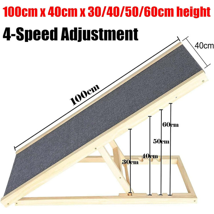 Рампа для тварин з масивного дерева, регульована висота, антиковзаючий килимок. Підходить для собак, котів, кроликів, авто, ліжка, дивану та SUV