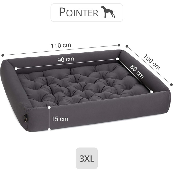 Ортопедичне ліжко для собак середнього розміру - ліжко з знімним матрацом, прання до 95°C, сушка в сушильній машині, стійке до подряпин та укусів, Made in Germany (XXXL - 110x100 см, Антрацит)