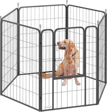 PawHut Клітка для цуценят та собак 6-ти кутова, з 6 грат, з дверцятами, захисний тент, 100 см, для дому та вулиці