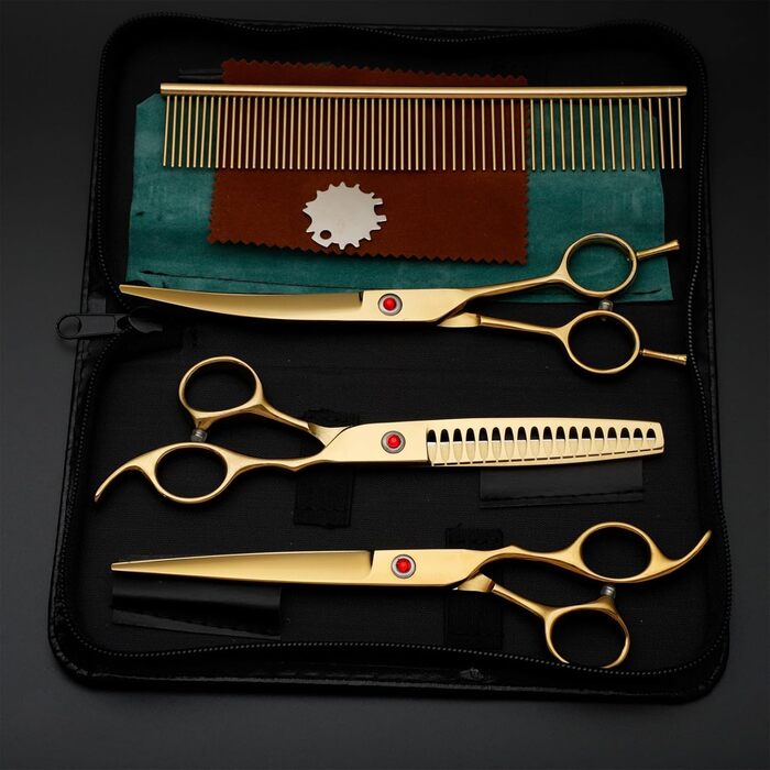 Професійний набір ножиць для собак 7.0 дюймів: ножиці для стрижки та догляду за шерстю, вигнуті ножиці, набір для грумінгу собак, ножиці для собак з нержавіючої сталі 440C
