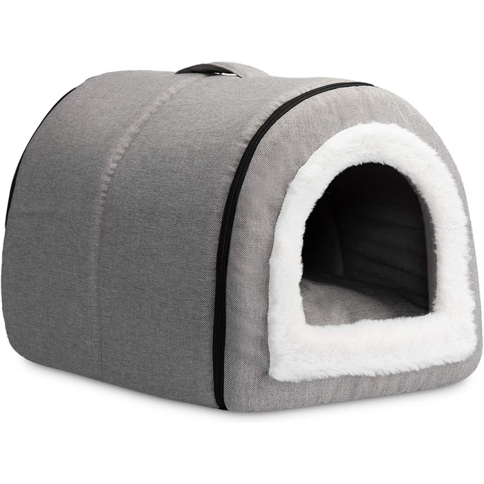 Кігтеточка-ліжко для котів та маленьких собак Hollypet, сірий колір. Зручне ліжко-печера з льону 2-в-1, тепле гніздо для котів та собак.