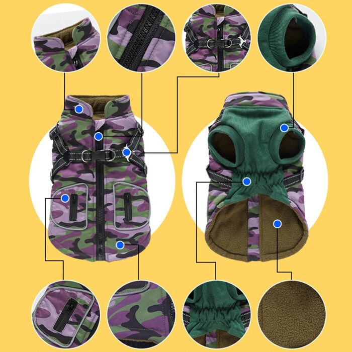 Водонепроникна куртка для собак, світловідбиваюча, теплий зимовий одяг, жилет з інтегрованим шлейкою, для малих, середніх та великих тварин, для холодної погоди та нічних прогулянок (фіолетовий, XL)