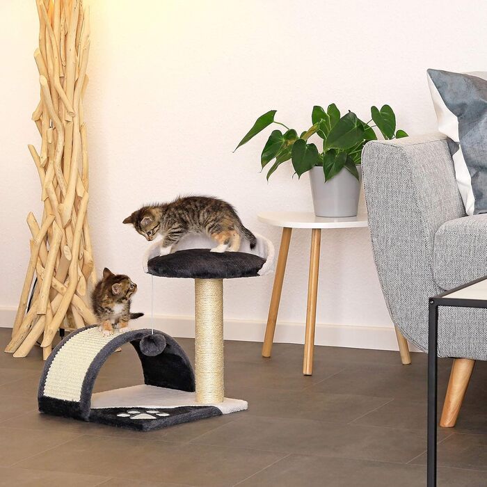 Дряпка для котів Lionto, компактна з іграшками, 43 см (сірий/білий)