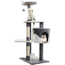Котячий дряпак Nobleza 118,5 см, 3 платформи, 1 будиночок, помпон, іграшка, сірий