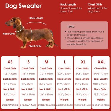 Світер для собак Konvinit, великі породи, теплий зимовий, для чихуахуа до лабрадора, XS-2XL, червоний (L: обхват грудей 53 см)