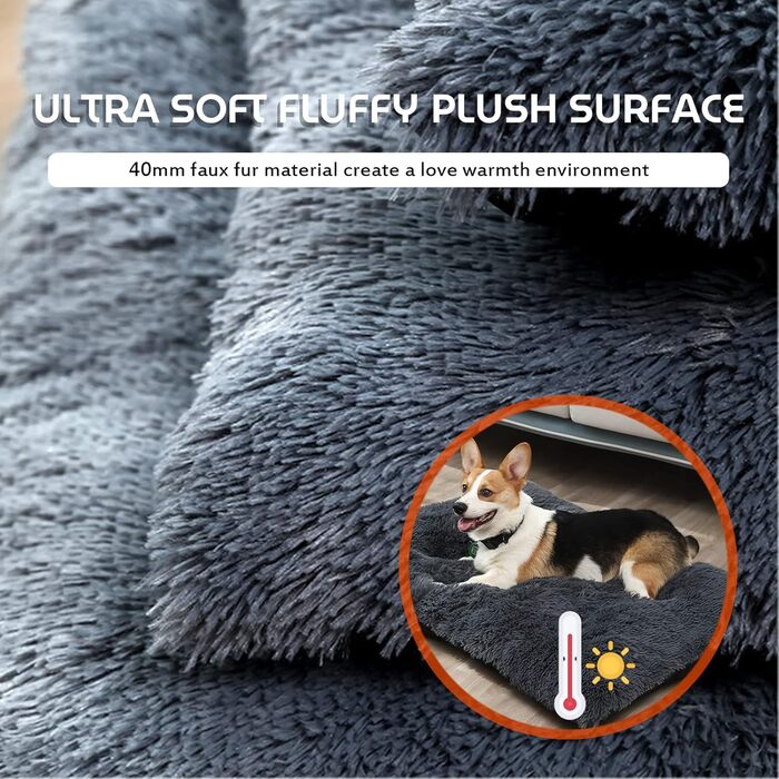 М'яке ліжко для собак великих порід, XXL, 110x75 см, антиковзаюче, темно-сіре, машинне прання