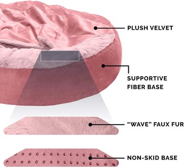 Кругла лежанка для собак Furhaven Donut з капюшоном, рожевий колір, розмір Small (61x61x18 см), плюш, вельвет, для заспокоєння, миється