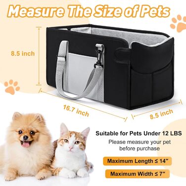 Автокрісло для собак - підставка для маленьких собак, чорна. Зйомний чохол, ремені, безпечна прив'язка, кишеня для зберігання