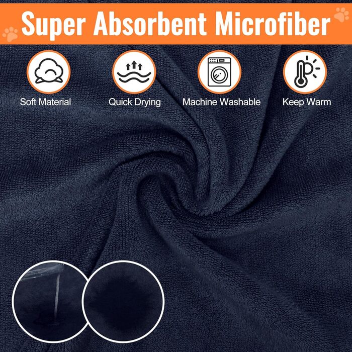 Рушник для собак Hezzuv: ультрапоглинаючий, з мікрофібри, для сушіння після снігу, м'який, двошаровий, для цуценят та дорослих, синій (S)