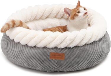 Квітковий лежак для кота FUKUMARU, 55x55x21 см, сірий, з м'яким краєм та антиковзною основою