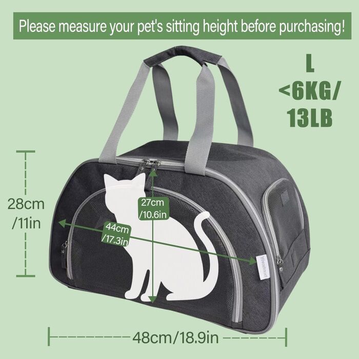 Розширювана переноска для котів – складана переноска для котів та маленьких собак до 6 кг, легка переноска, сумка для транспортування, дихаюча та компактна переноска, сірого кольору