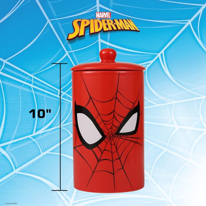 Керамічна банка для собачих ласощів Marvel Spiderman, червона, з кришкою, 10x5 см, для зберігання корму, можна мити в посудомийці