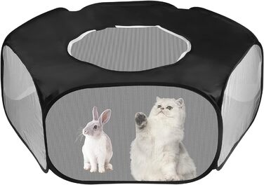 Клітка-ігровий майданчик для дрібних тварин, розкладний вольєр для кроликів, хом'яків, шиншил, кошенят та цуценят (чорний)