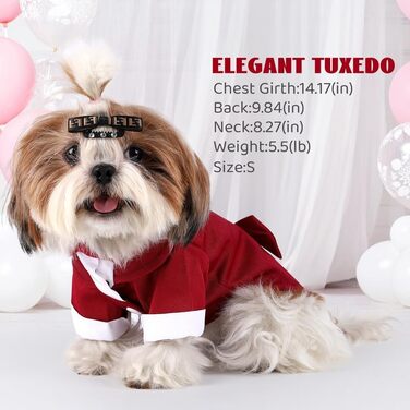 Костюм Smoking для собак Norbi, розмір M, червоний. Ідеальний для вечірок, свят та фотосесій. Комплект з краваткою.