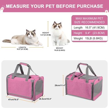 Транспортна сумка для котів та собак Qoosea, складана переноска для тварин з регульованим ремінцем, сітчаста переноска для кошенят та маленьких собак, для дому та подорожей (рожева)
