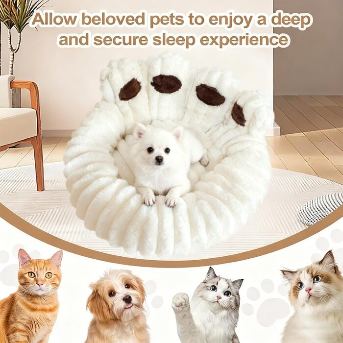 М'яке ліжко для домашніх тварин: ліжко для собак та котів у формі лап ведмедя, діаметр 60 см, бежеве