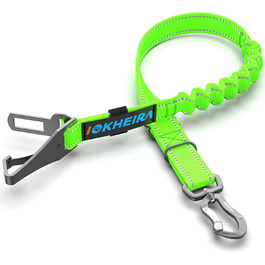 Автомобільний поводок для собак IOKHEIRA: безпечний, регульований, з універсальним з'єднувачем (неоновий зелений)