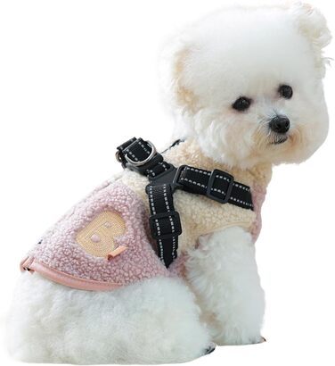 Зимовий теплий куртка для собак, вітронепроникний, з флісовою підкладкою, з отвором для повідка, для дрібних та середніх собак, підходить для прогулянок, спорту та походів, рожевий та білий