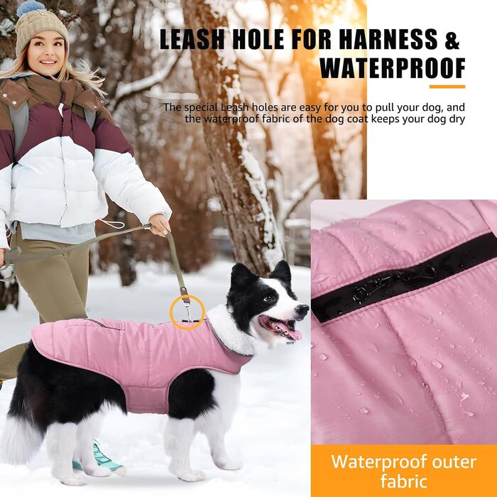 iBuddy Зимовий теплий куртка для собак з флісовою жилеткою, водонепроникний, вітронепроникний, світловідбиваючий, регульований, для великих собак, дівчаток та хлопчиків, рожевий, XX-Large
