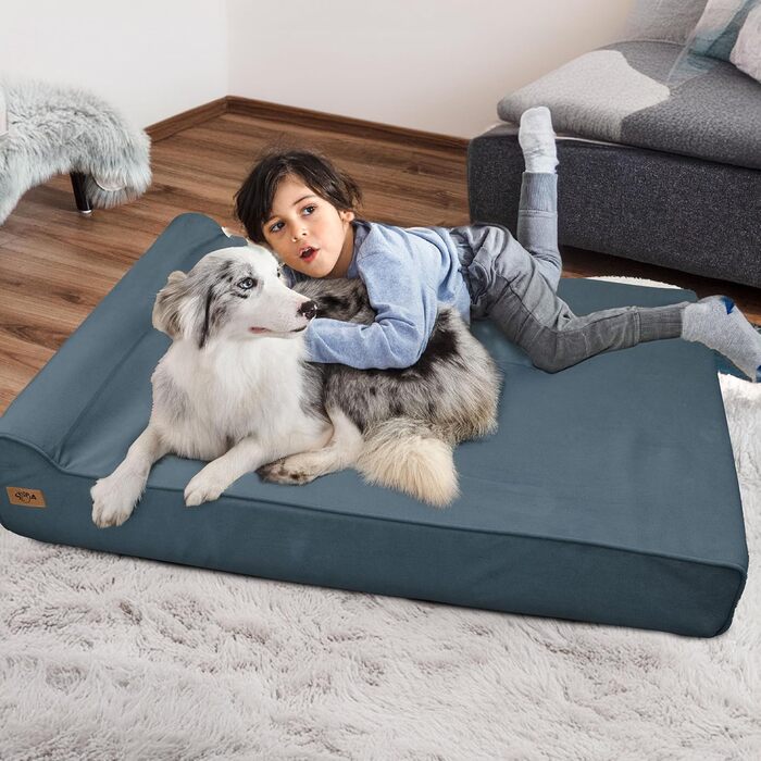 Ліжко для собак Sytopia XXL з memory foam, 17.8 см товщиною, ортопедичне, для собак понад 45 кг, водовідштовхувальний чохол, внутрішній шар (XX-Large, блакитний; сірий)