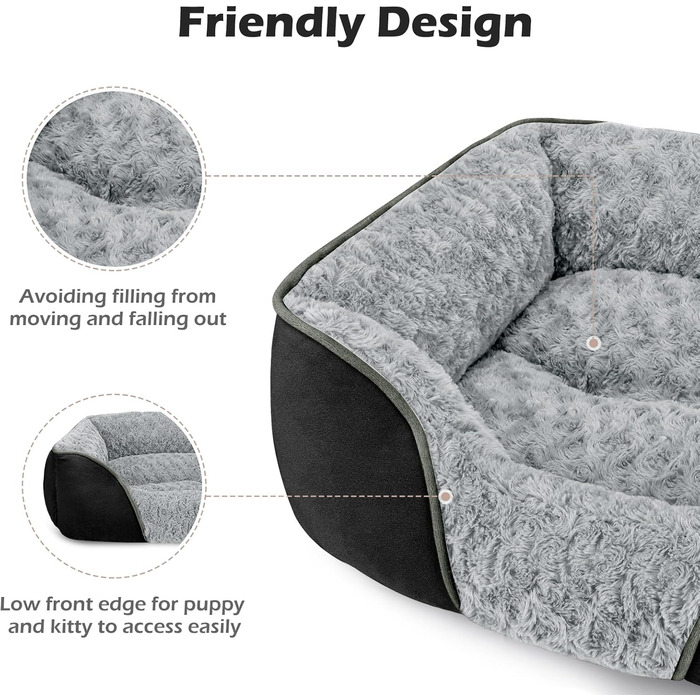 Ортопедичне ліжко для собак Invenco, прямокутне, миється, м'яке, чорне, M (63x53x20 см)