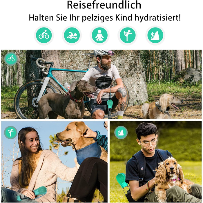 Водяна пляшка для собак Fantasybear 3-в-1 з контейнером для їжі, 300 мл, блакитна. Без BPA. Підходить для великих та маленьких собак та котів. Для прогулянок, подорожей та активного відпочинку.