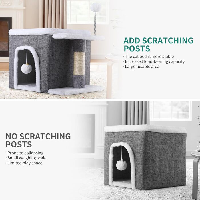 Кіт-будинок YITAHOME для дому, складаний, 47x40x32 см, з когтеточкою та іграшкою, для середніх та великих котів