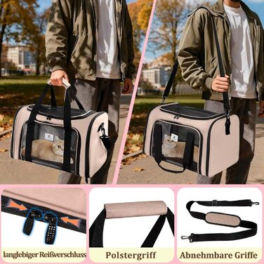 Транспортна сумка для котів та маленьких собак – складана, добре провітрювана переноска. Сумка для котів з водонепроникним вкладишем для безпечного транспортування до ветеринара, у подорожах та в автомобілі (Коричнева)