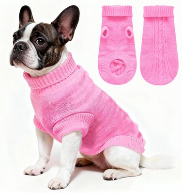 Вовняний пуловер для собак з коміром-горловиною, теплий та м'який, зимовий одяг для собак та котів, червоний, розмір M (14', рожевий)